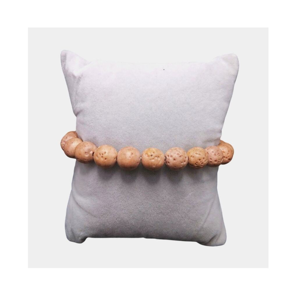 Natural Volcanic Lava Rock Bracelet Tan Beaded Stretch Artisan Diffuser Unisex